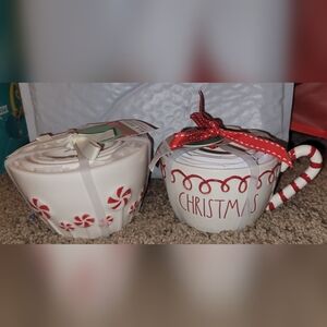 Set of 2 Rae Dunn peppermint lollipops & candy cane Christmas measuring cups new